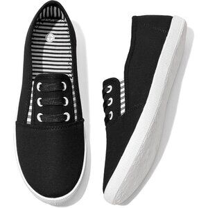 Women's Black Canvas Slip On Sneakers Casual Walking Non Slip Work Shoes